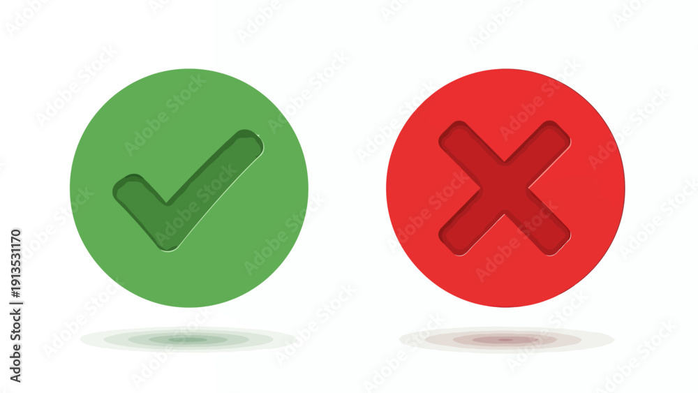Fototapeta premium Two Icon Circles Indicating Approval and Rejection.