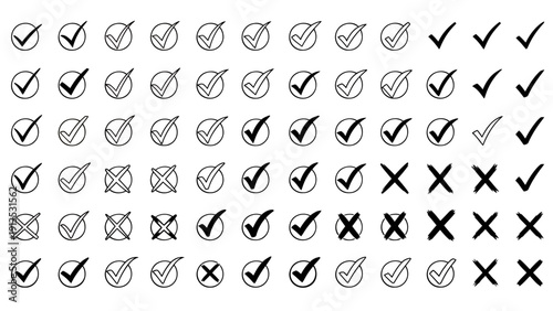 Grid of check marks and crosses illustrating decision marks and contrasts.