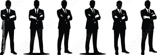 Set of Minimalist black CEO standing with crossed arms leadership silhouette vector icon