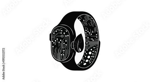 smart wearable technology circuit board design black and white illustration