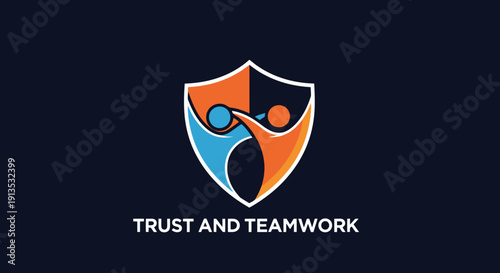 Abstract shield logo representing trust and teamwork concept.