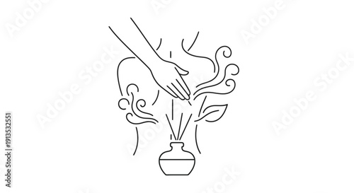 Aromatherapy diffuser releasing pleasant scents with a hand nearby.