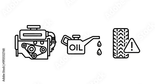 Automotive maintenance icons showing engine oil and tire warning.