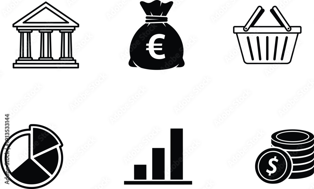 Fototapeta premium Black and white business and finance icons on white background