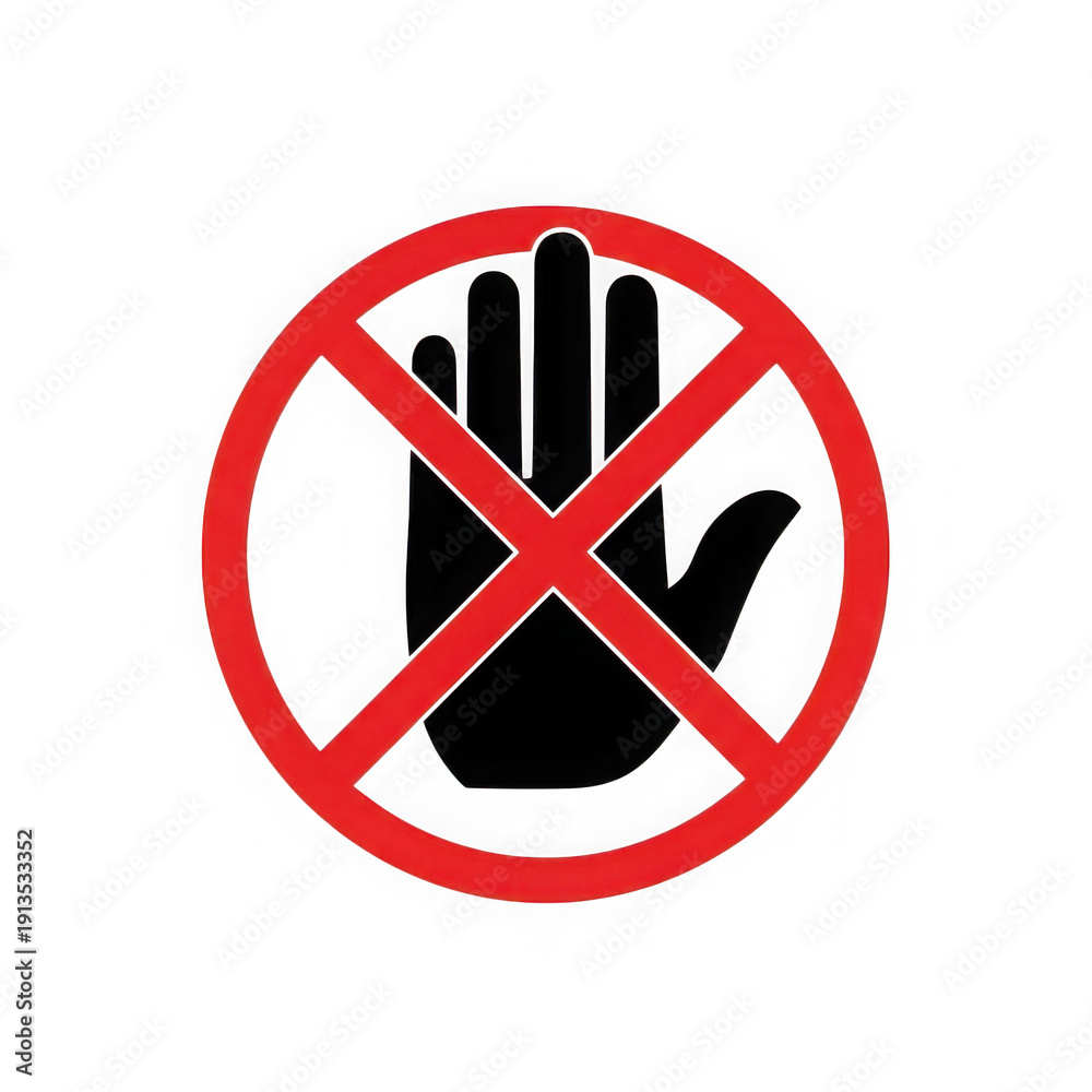 Obraz premium Prohibition symbol depicting a hand with a red slash through it.