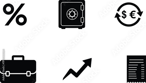 Black icons for business and finance concepts