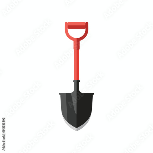Red Handled Shovel on White Background