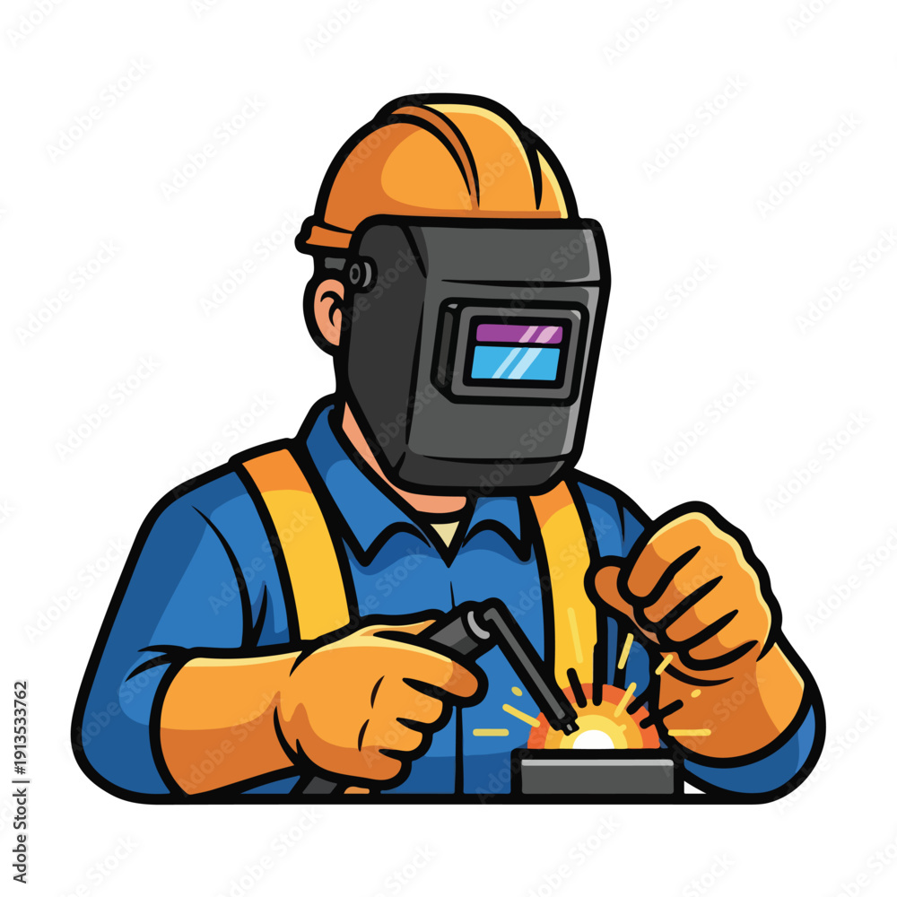 Fototapeta premium A worker in protective gear welding