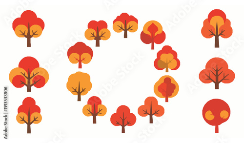 Red and Orange Autumn Forest Trees Vector Bundle for Seasonal Nature Design