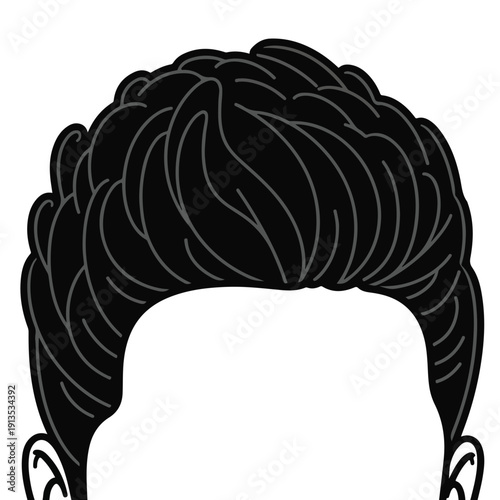 A stylized illustration of a person's hair and ears