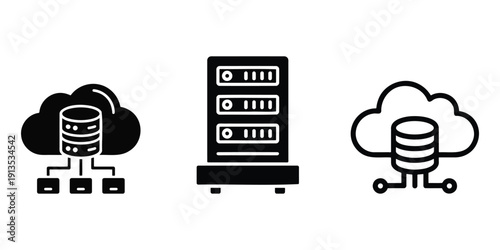 Cloud computing database server icons for online storage and hosting
