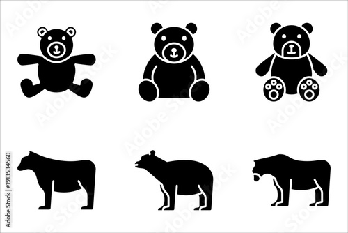 Bear icon set, polar bear symbol vector illustration on white background