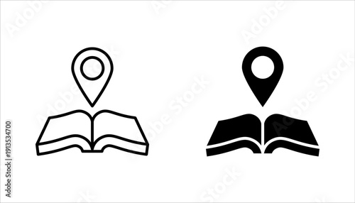 Map Guide Icon Set, Open Book with Location Pin vector illustration on white background