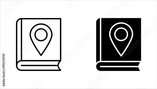 Map Guide Icon Set, Open Book with Location Pin vector illustration on white background