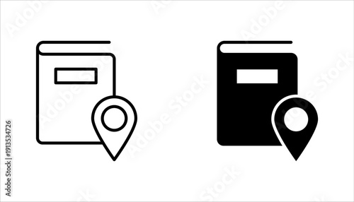 Map Guide Icon Set, Open Book with Location Pin vector illustration on white background