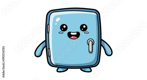 Adorable cartoon blue door with a happy face and arms