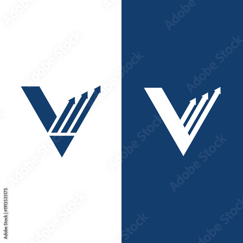 Initial letter V artistic creative arrow up shape logotype usable for business and branding logos.