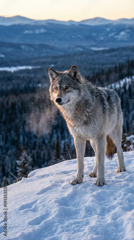 Obraz premium Cinematic Portrait of a Wild Gray Wolf in the Forest