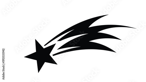 Dynamic shooting star silhouette with trailing streaks representing a comet or fast moving celestial body in the night sky.