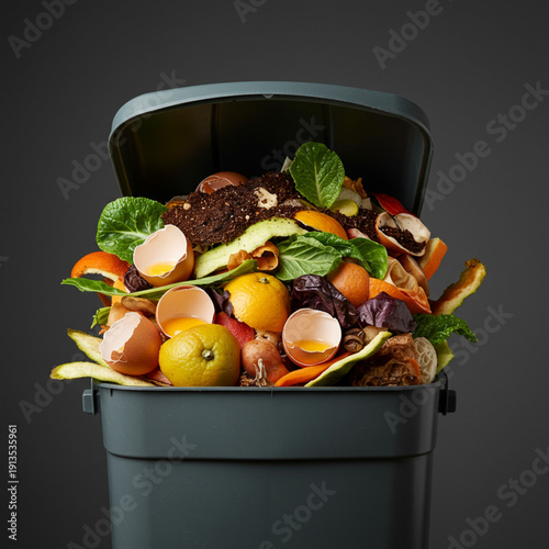 Overflowing Compost Bin: Organic Waste, Responsible Management, High Detail 8k.
