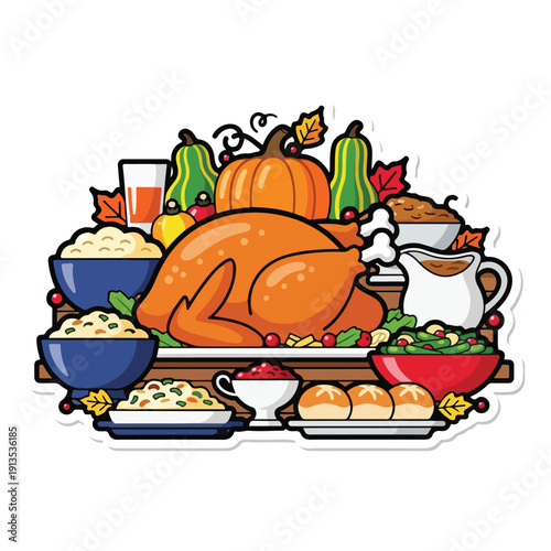 A traditional holiday meal with turkey and sides