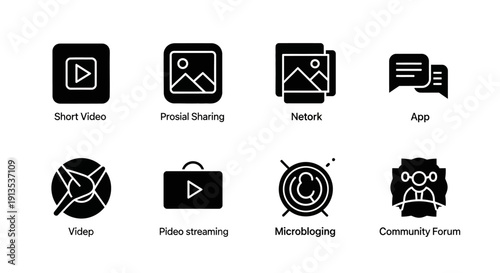 Collection of Modern Digital Media Icons.