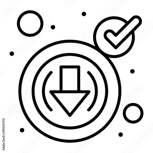 Icon of Download and Approved: A minimalist icon of a downward arrow with a checkmark, symbolizing seamless download and approval.