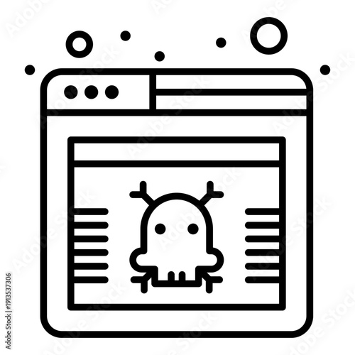 Cyber Threat Alert: A stark digital illustration of a web browser interface, displaying a skull and crossbones symbol, signaling a malicious threat within the system.
