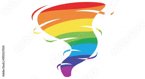 Vibrant rainbow colored tornado swirl with white accents on clean background
