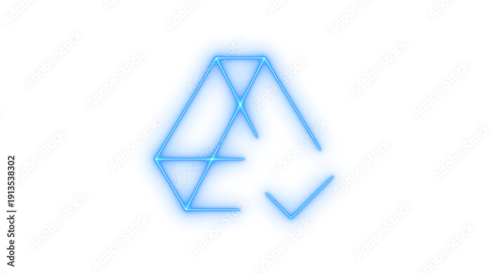 Fototapeta premium Vibrant glowing neon abstract geometric network structure icon isolated on transparent background. Connection. Data visualization. Futuristic technology. Cyber innovation.