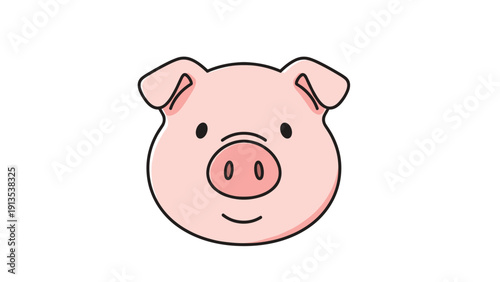 Simple and friendly pink pig face icon with large ears and a cute snout isolated on a clean white background.