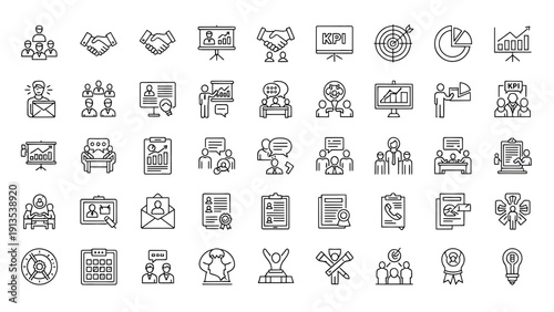 Business and Communication Icons Set, Corporate Teamwork Flat Design vector illustration