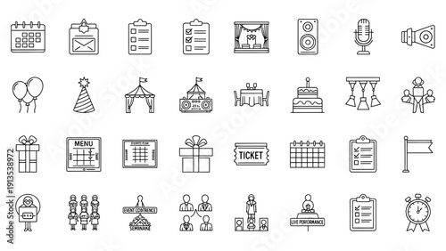 Collection of Event Planning Icons in Flat Design Style vector illustration