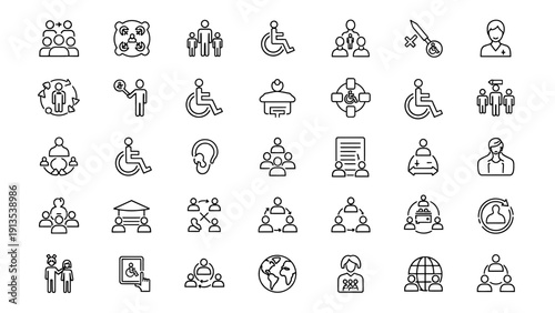 Collection of diverse accessibility and community icons in flat design vector illustration