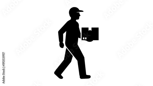 Delivery Man Walking with Package in Hand Vector Illustration