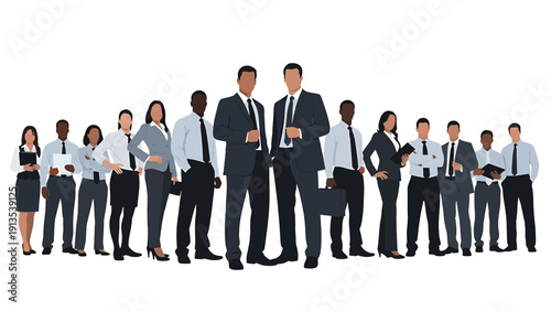 Diverse business team standing together in formal attire vector illustration
