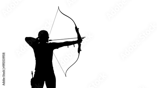 Silhouette of archer aiming bow and arrow, minimalist flat design vector illustration
