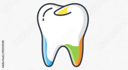 Colorful tooth icon with yellow blue green and orange sections dental health symbol