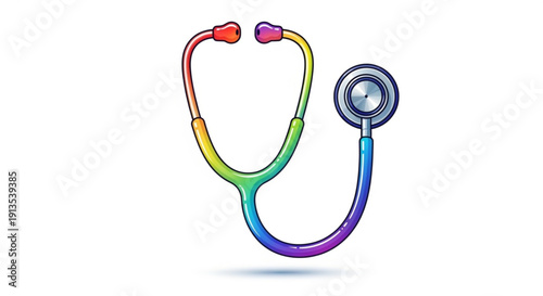 Rainbow stethoscope on white background colorful medical symbol for healthcare and wellness