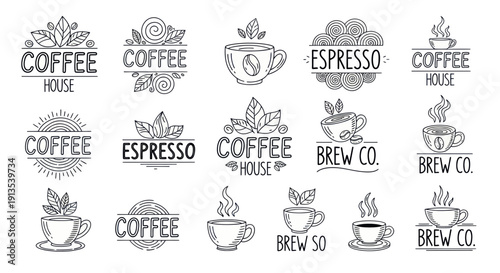 Coffee House Emblem Set: Hand-Drawn Logos for Cafes