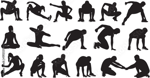 Collection of black silhouettes of people in various poses