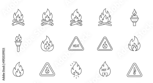 Fire and Flame Icons Set Illustration.