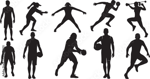Silhouettes of basketball players in various dynamic poses action