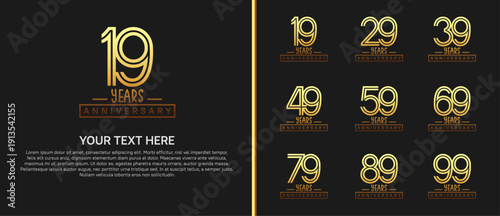 anniversary logo set. golden color on black background for celebration moment
