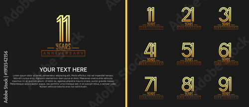 anniversary logo set. golden color on black background for celebration moment