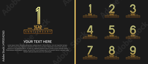 anniversary logo set. golden color on black background for celebration moment