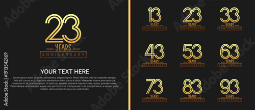 anniversary logo set. golden color on black background for celebration moment