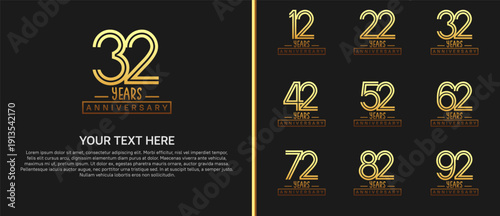 anniversary logo set. golden color on black background for celebration moment