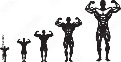 Muscular silhouettes of men in various poses and sizes