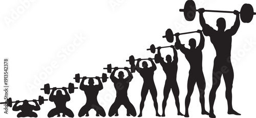 Silhouette of people lifting weights in progression series